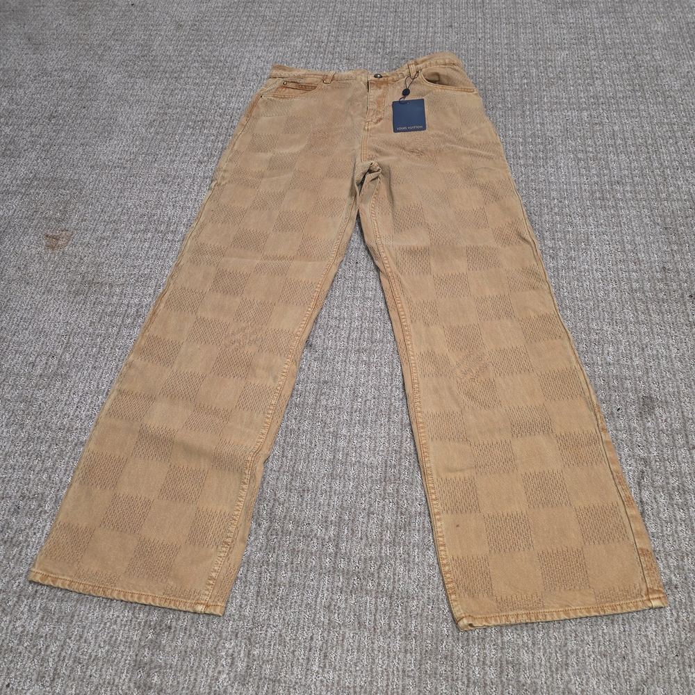 Louis Vuitton Beige Checkered Straight Jeans